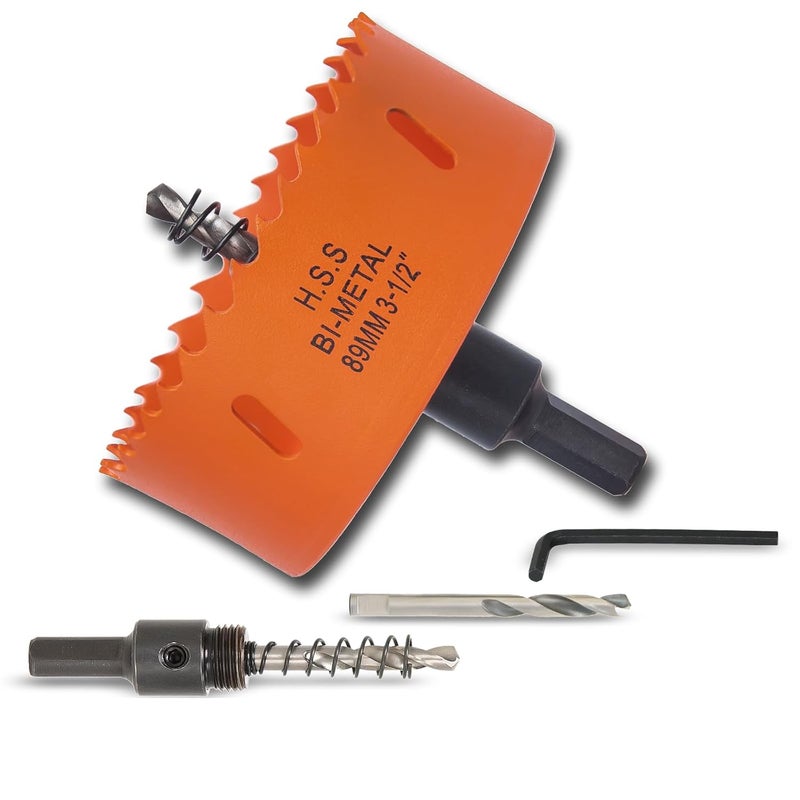 VIKITON 3.5 inch Hole Saw with Arbor for Metal Wood Plastic, 3-1/2 in Bimetal Hole Cutter for Different Project with Smooth and Flat Drilling Edge, Fast Chip Removal - Image 1
